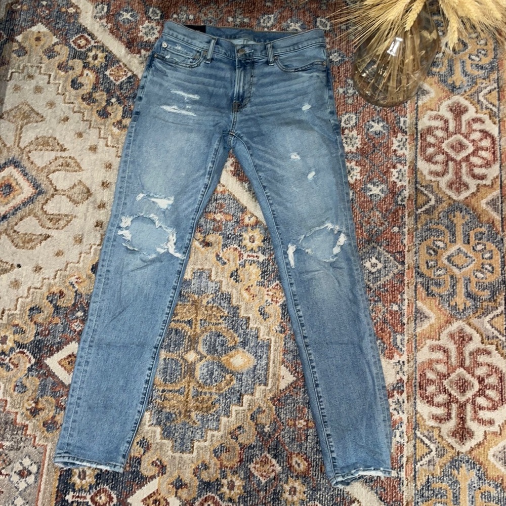 Mens Abercrombie 30W/32L skinny stretch distressed denim